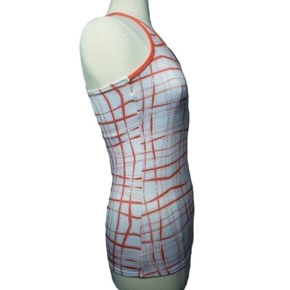 Under Armour Womens T-Back Tank S Orange Plaid Built-In Shelf Bra Athletic Top - Picture 6 of 9